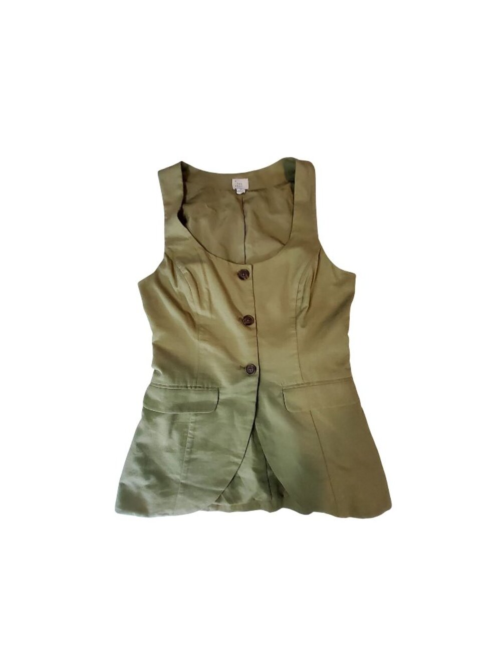 A New Day Womens Olive Sleeveless Button-Up Vest With Back Tie Size S   pockets